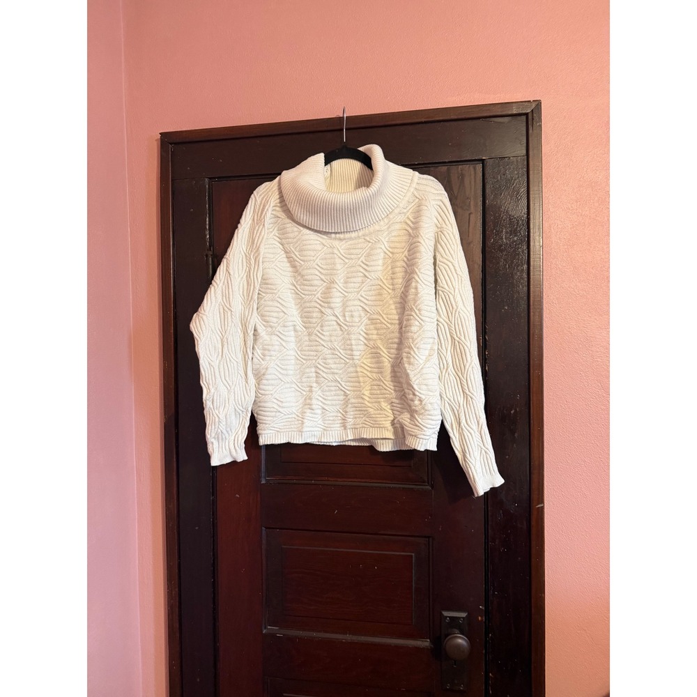 Cyrus‎ Womens White Cowl Neck Textured Cable Knit Sweater XL Cozy Cream